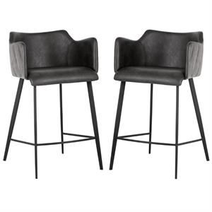 Home Square Griffin 26.25&quot Fabric Counter Stool in Roman Gray - Set of 2