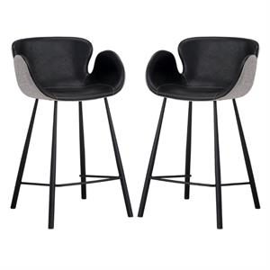 Home Square Waldo 25.5&quot Mid-Century Fabric Counter Stool in Black - Set of 2