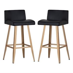 Home Square Dani 28&quot Modern Faux Leather Counter Stool in Black/Gold - Set of 2
