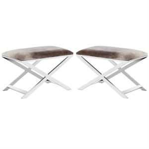 Home Square Sahara 29.5&quot Cowhide Leather Stool in Silver/Gray - Set of 2