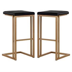 Home Square Boone 30&quot Faux Leather Barstool in Champagne Gold/Onyx - Set of 2