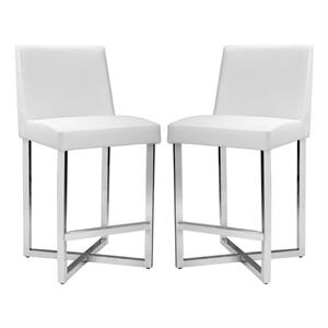 Home Square Howard 25.25&quot Faux Leather Counter Stool in White - Set of 2
