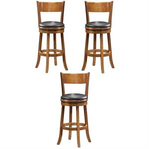 Home Square Palmetto 29&quot Bar Swivel Stool in Fruitwood - Set of 3