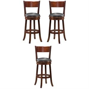 Home Square Palmetto 24&quot Swivel Bar Stool in Walnut - Set of 3