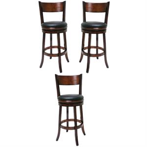 Home Square Palmetto 29&quot Swivel Bar Stool in Brandy - Set of 3