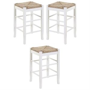 Home Square Square Rush 24&quot Stationary Counter Stool in Cream - Set of 3