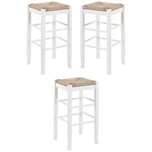 Home Square Square Rush 29&quot Stationary Bar Stool in White - Set of 3