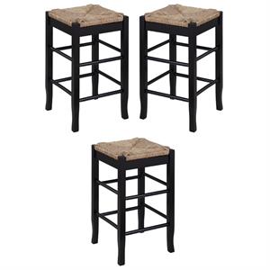 Home Square Sq Rush 24&quot Stationary Counter Stool in Black - Set of 3