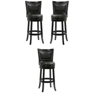 Home Square 29&quot Bristol Swivel Bar Stool in Black - Set of 3