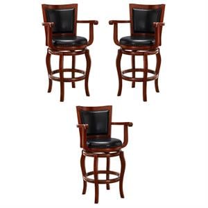 Home Square 29&quot Jones Memory Swivel Bar Stool in Cherry - Set of 3
