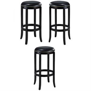 Home Square Cordova 24&quot Swivel Bar Stool in Black - Set of 3