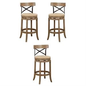 Home Square 29&quot Myrtle Swivel Bar Stool in Wheat Wire-Brush - Set of 3