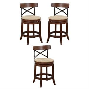 Home Square Myrtle 24&quot Metal Back Counter Height Stool in Mahogany - Set of 3