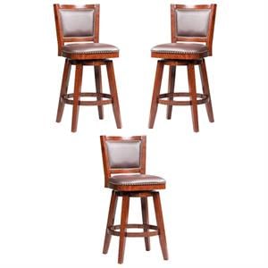 Home Square Broadmoor 29&quot Swivel Bar Stool in Cherry and Brown - Set of 3