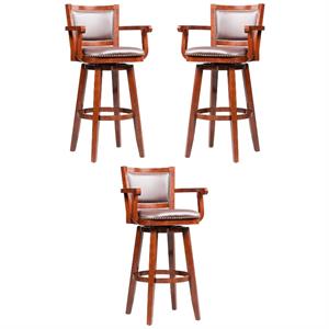 Home Square Broadmoor 36&quot Faux Leather Tall Bar Stool in Cherry - Set of 3