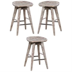 Home Square 24&quot Bali Swivel Counter Stool in Barnwood Wire-Brush - Set of 3