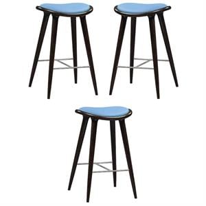 Home Square Lucio 29&quot Faux Leather Bar Stool in Blue and Cappuccino - Set of 3