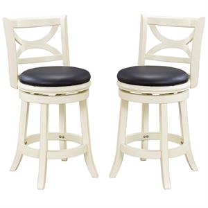 Home Square Florence 24&quot Swivel Counter Stool in Distressed White - Set of 2