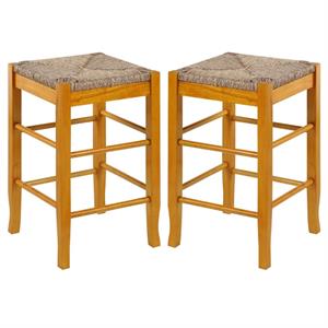 Home Square Square Rush 24&quot Stationary Counter Stool in Oak - Set of 2