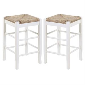 Home Square Square Rush 24&quot Stationary Counter Stool in Cream - Set of 2