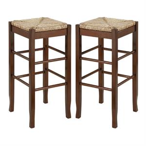 Home Square Sq Rush 29&quot Stationary Bar Stool in Cappuccino - Set of 2