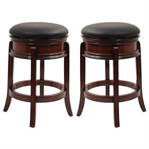 Home Square Magellan 24&quot Swivel Counter Stool in Brandy - Set of 2