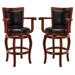Home Square 29&quot Jones Swivel Bar Stool in Cherry - Set of 2