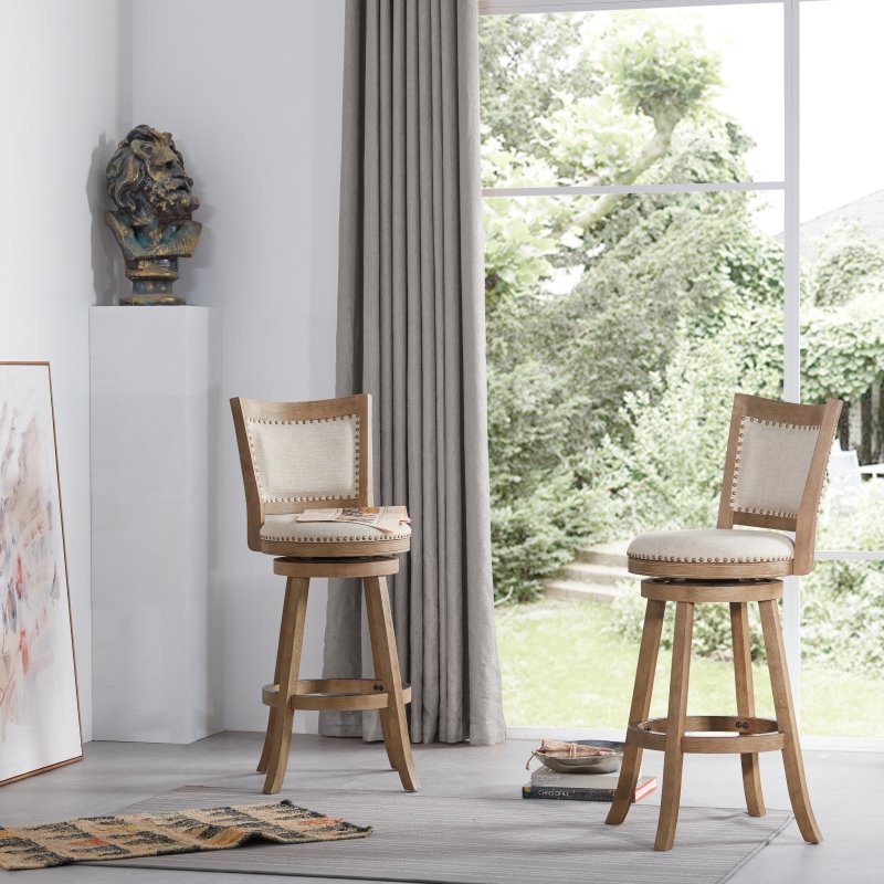 Home Square 29'' Melrose Bar Stool in Driftwood Wire-Brush and Ivory - Set of 2