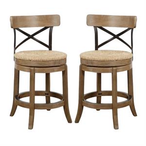 Home Square 24&quot Myrtle Swivel Counter Stool in Wheat Wire-Brush - Set of 2