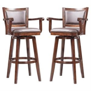 Home Square Broadmoor 36&quot Faux Leather Bar Stool in Cappuccino - Set of 2