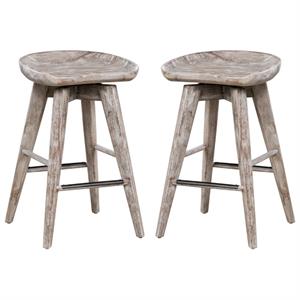 Home Square 24&quot Bali Swivel Counter Stool in Barnwood Wire-Brush - Set of 2