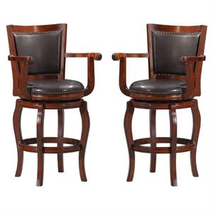 Home Square Jones Memory 29&quot Wood Bar Stool in Cherry and Black - Set of 2