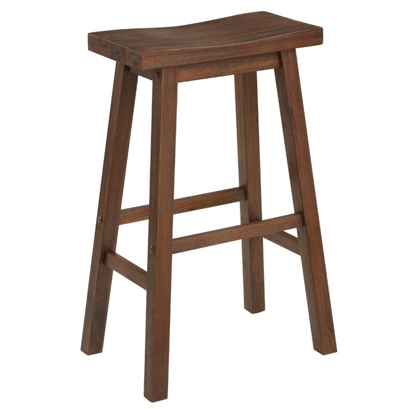 Home Square Sonoma Saddle Barstool in Chestnut Wire-Brush - Set of 2