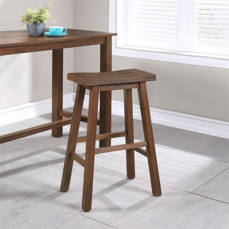 Home Square Sonoma Saddle Barstool in Chestnut Wire-Brush - Set of 2