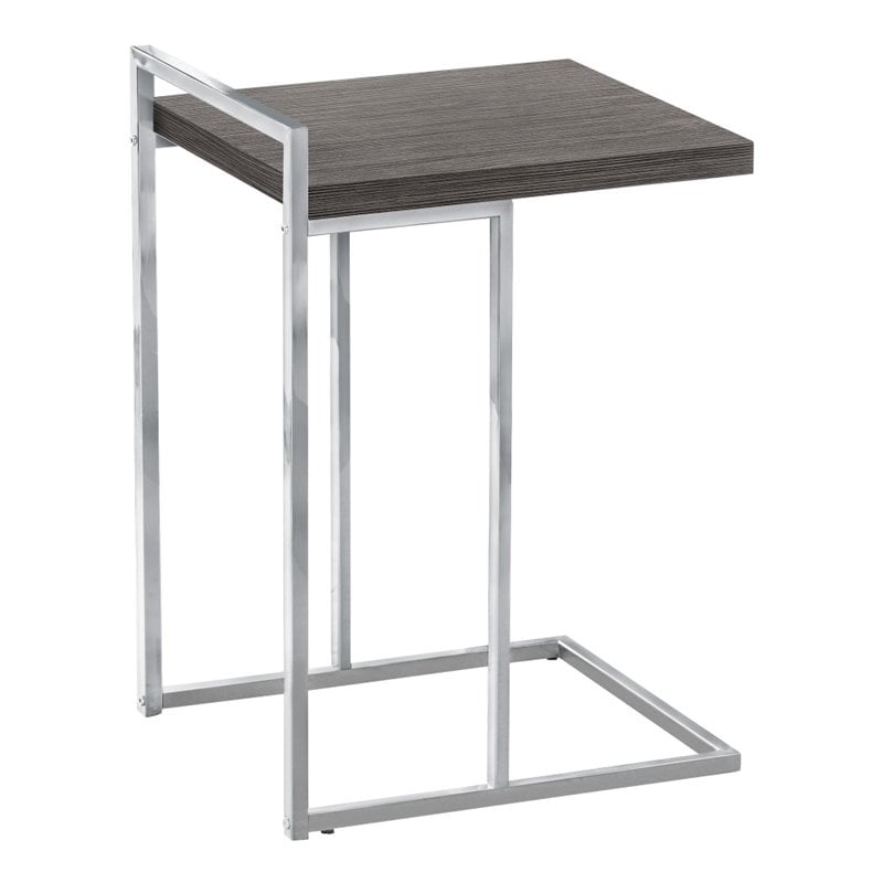 Home Square Thick Wood Panel Top C Side Table in Gray and Chrome - Set of 2