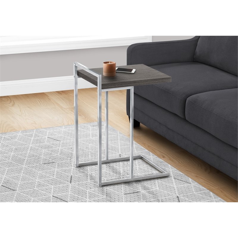 Home Square Thick Wood Panel Top C Side Table in Gray and Chrome - Set of 2
