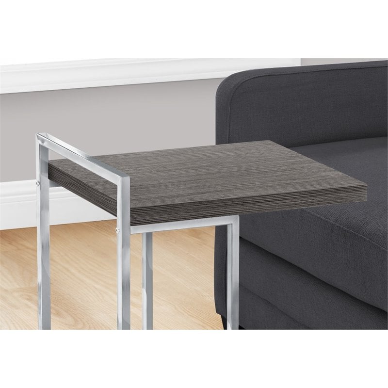 Home Square Thick Wood Panel Top C Side Table in Gray and Chrome - Set of 2