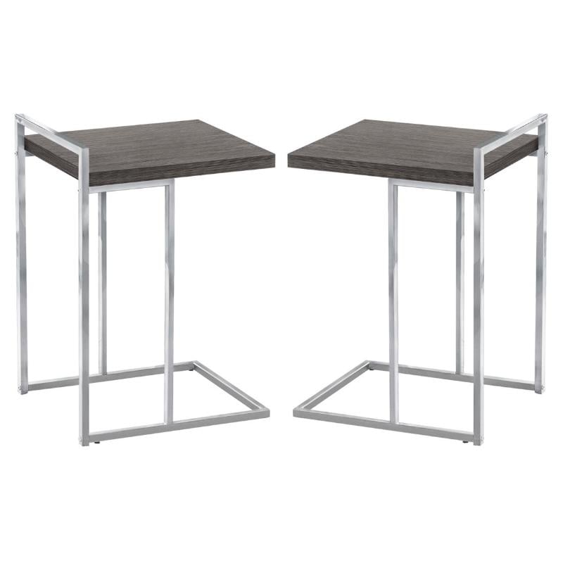 Home Square Thick Wood Panel Top C Side Table in Gray and Chrome - Set of 2