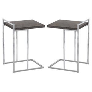 Home Square Thick Wood Panel Top C Side Table in Gray and Chrome - Set of 2