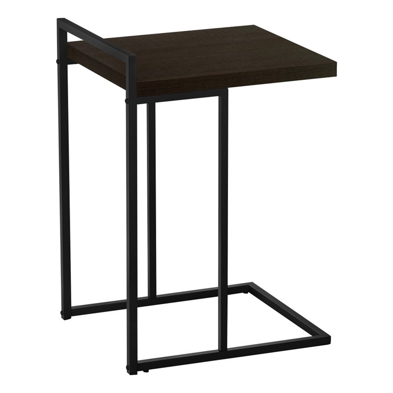 Home Square Thick Wood Panel Top C Side Table in Espresso and Black - Set of 2