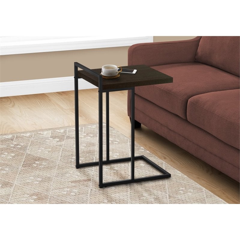 Home Square Thick Wood Panel Top C Side Table in Espresso and Black - Set of 2
