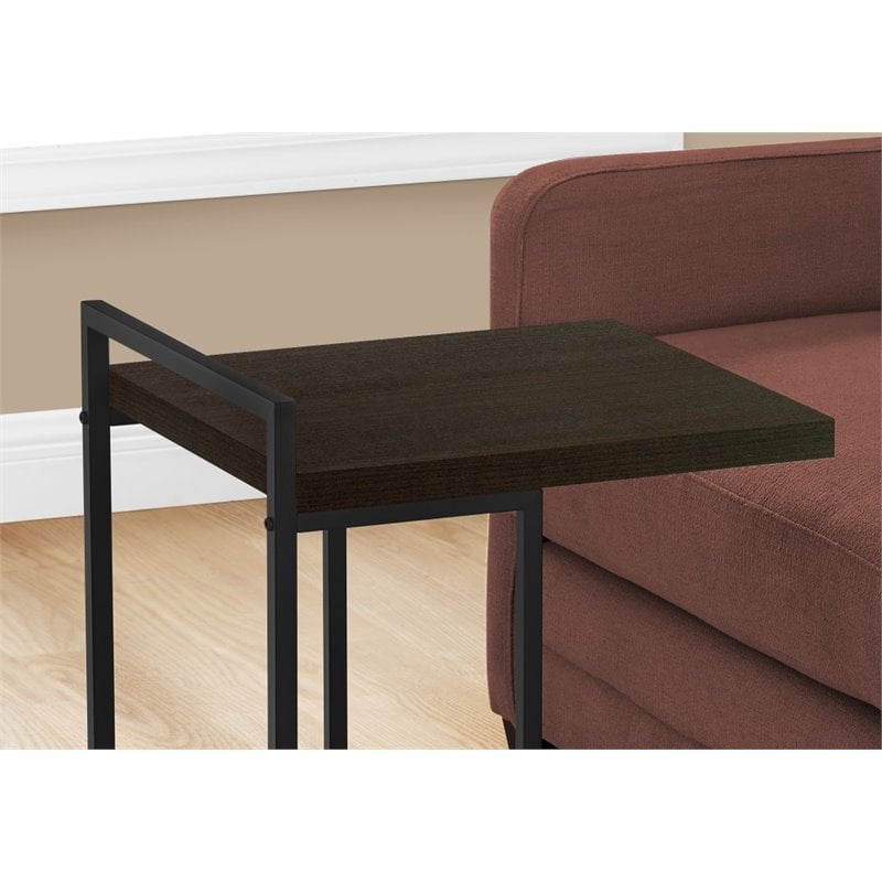 Home Square Thick Wood Panel Top C Side Table in Espresso and Black - Set of 2