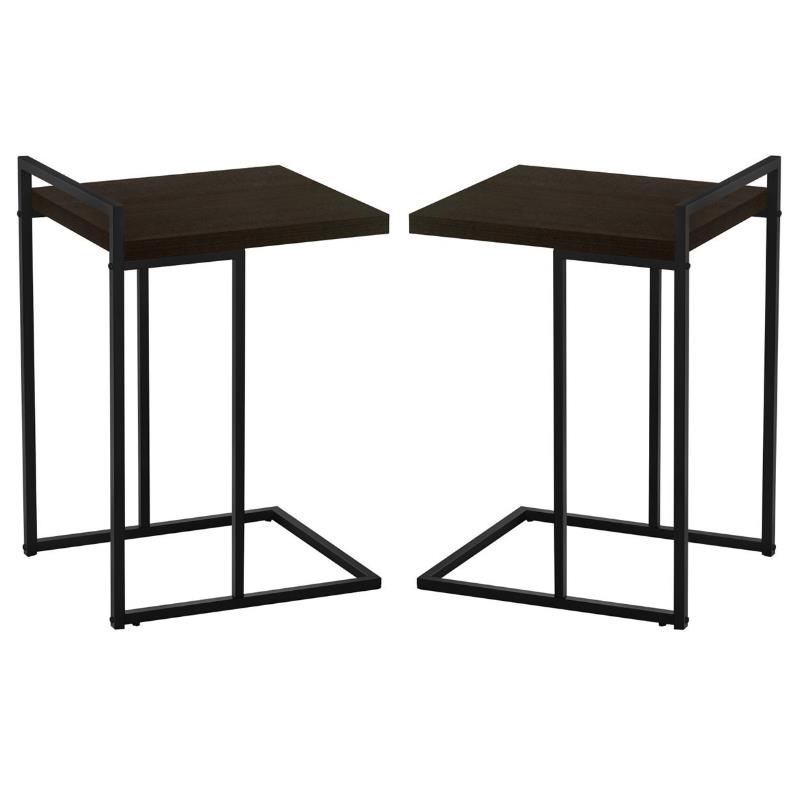 Home Square Thick Wood Panel Top C Side Table in Espresso and Black - Set of 2