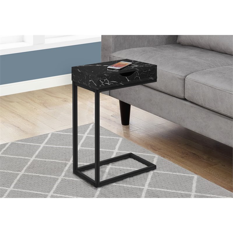 Home Square Faux Marble Storage Top C Side Table in Black - Set of 2