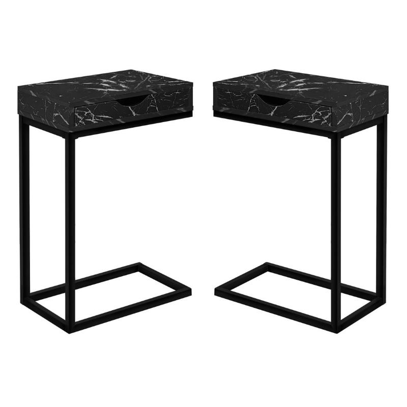 Home Square Faux Marble Storage Top C Side Table in Black - Set of 2
