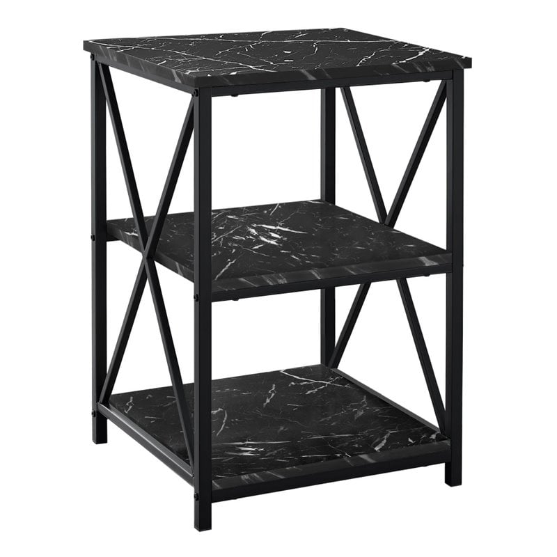 Home Square 2 Shelf Faux Marble Top Side Table in Black - Set of 2