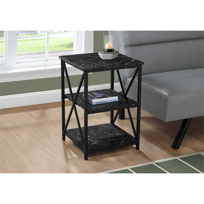 Home Square 2 Shelf Faux Marble Top Side Table in Black - Set of 2