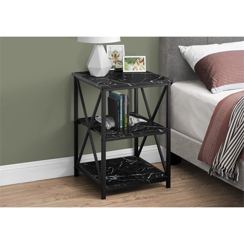 Home Square 2 Shelf Faux Marble Top Side Table in Black - Set of 2