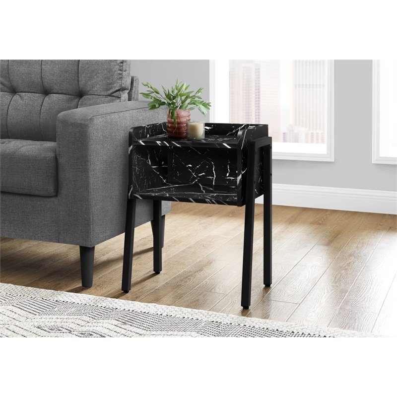 Home Square Faux Marble Cubby Side Table in Black - Set of 2