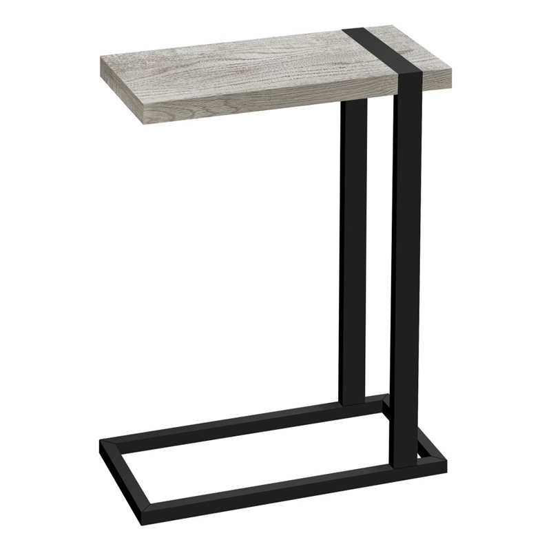 Home Square Wood Top C Side Table in Reclaimed Gray and Black - Set of 2